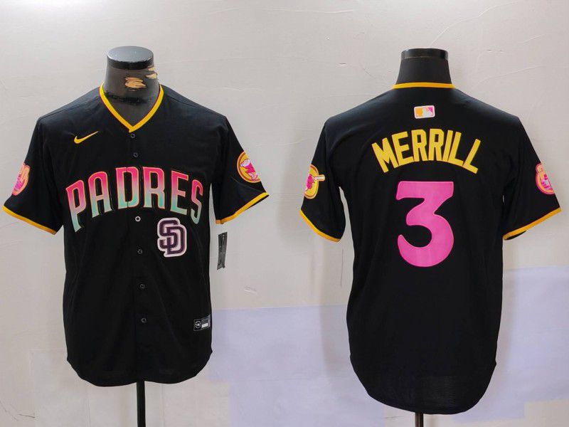 Men San Diego Padres #3 Merrill Black Joint Name 2024 Nike MLB Jersey style 4